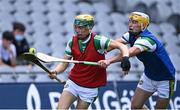 1 August 2021; Jack Screeney of Offaly, left, in the warm-up before the Christy Ring Cup Final match between Derry and Offaly at Croke Park in Dublin.  Photo by Piaras Ó Mídheach/Sportsfile