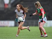 2 August 2021; Olivia Divilly of Galway in action against Sinead Cafferky of Mayo during the TG4 All-Ireland Senior Ladies Football Championship Quarter-Final match between Mayo and Galway at Elverys MacHale Park in Castlebar, Co Mayo. Photo by Piaras Ó Mídheach/Sportsfile