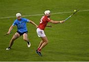 31 July 2021; Tim O'Mahony of Cork in action against Liam Rushe of Dublin during the GAA Hurling All-Ireland Senior Championship Quarter-Final match between Dublin and Cork at Semple Stadium in Thurles, Tipperary. Photo by Piaras Ó Mídheach/Sportsfile