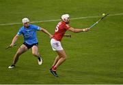 31 July 2021; Tim O'Mahony of Cork in action against Liam Rushe of Dublin during the GAA Hurling All-Ireland Senior Championship Quarter-Final match between Dublin and Cork at Semple Stadium in Thurles, Tipperary. Photo by Piaras Ó Mídheach/Sportsfile