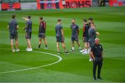 3 August 2021; Bohemians manager Keith Long inspects the pitch with his players before the UEFA Europa Conference League third qualifying round first leg match between Bohemians and PAOK at Aviva Stadium in Dublin. Photo by Ben McShane/Sportsfile