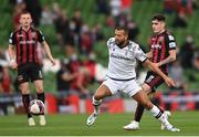 3 August 2021; Omar El Kaddouri of PAOK in action against Dawson Devoy of Bohemians during the UEFA Europa Conference League third qualifying round first leg match between Bohemians and PAOK at Aviva Stadium in Dublin. Photo by Harry Murphy/Sportsfile