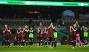 3 August 2021; Bohemians players applaud the supporters after the UEFA Europa Conference League third qualifying round first leg match between Bohemians and PAOK at Aviva Stadium in Dublin. Photo by Ben McShane/Sportsfile
