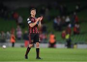3 August 2021; Keith Buckley of Bohemians applauds after the UEFA Europa Conference League third qualifying round first leg match between Bohemians and PAOK at Aviva Stadium in Dublin. Photo by Harry Murphy/Sportsfile