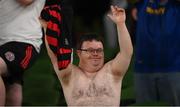 3 August 2021; A Bohemians fan celebrates after the UEFA Europa Conference League third qualifying round first leg match between Bohemians and PAOK at Aviva Stadium in Dublin. Photo by Harry Murphy/Sportsfile