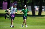 4 August 2021; Leona Maguire of Ireland and her caddie Diarmuid Byrne walk the 12th fairway during round one of the women's individual stroke play at the Kasumigaseki Country Club during the 2020 Tokyo Summer Olympic Games in Kawagoe, Saitama, Japan. Photo by Brendan Moran/Sportsfile