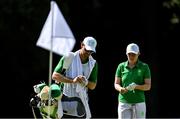 4 August 2021; Stephanie Meadow of Ireland with her caddie Kyle Kallan on the 15th green during round one of the women's individual stroke play at the Kasumigaseki Country Club during the 2020 Tokyo Summer Olympic Games in Kawagoe, Saitama, Japan. Photo by Brendan Moran/Sportsfile