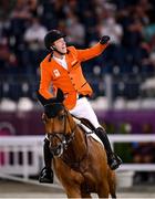 4 August 2021; Bronze medalist Maikel van der Vleuten of Netherlands riding Beauville Z following the jumping individual final at the Equestrian Park during the 2020 Tokyo Summer Olympic Games in Tokyo, Japan. Photo by Stephen McCarthy/Sportsfile