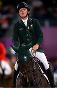 4 August 2021; Bertram Allen of Ireland riding Pacino Amiro ahead of the medals ceremony for the jumping individual final at the Equestrian Park during the 2020 Tokyo Summer Olympic Games in Tokyo, Japan. Photo by Stephen McCarthy/Sportsfile