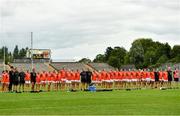 1 August 2021; The Armagh team stand for the national anthem before the TG4 Ladies Football All-Ireland Championship Quarter-Final match between Armagh and Meath at St Tiernach's Park in Clones, Monaghan. Photo by Sam Barnes/Sportsfile
