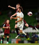 29 July 2021; Ross Tierney of Bohemians in action against Charles Morren of F91 Dudelange during the UEFA Europa Conference League second qualifying round second leg match between Bohemians and F91 Dudelange at Aviva Stadium in Dublin. Photo by Eóin Noonan/Sportsfile