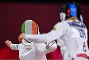 5 August 2021; Natalya Coyle of Ireland in action against Laura Asadauskaite of Lithuania in the women's individual fencing ranking round at Musashino Forest Sport Plaza on day 13 during the 2020 Tokyo Summer Olympic Games in Tokyo, Japan. Photo by Brendan Moran/Sportsfile
