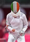 5 August 2021; Natalya Coyle of Ireland celebrates after defeating Rena Shimazu of Japan in the women's individual fencing ranking round at Musashino Forest Sport Plaza on day 13 during the 2020 Tokyo Summer Olympic Games in Tokyo, Japan. Photo by Brendan Moran/Sportsfile