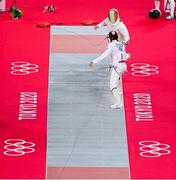 5 August 2021; Natalya Coyle of Ireland in action against Marie Oteiza of France in the women's individual fencing ranking round at Musashino Forest Sport Plaza on day 13 during the 2020 Tokyo Summer Olympic Games in Tokyo, Japan. Photo by Brendan Moran/Sportsfile
