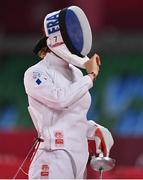5 August 2021; Elodie Clouvel of France during the women's individual fencing ranking round at Musashino Forest Sport Plaza on day 13 during the 2020 Tokyo Summer Olympic Games in Tokyo, Japan. Photo by Brendan Moran/Sportsfile