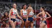 5 August 2021; Team Great Britain, from left, Emily Diamond, Nicole Yeargin, Laviai Nielsen and Zoey Clark celebrate after qualifying following round one of the women's 4 x 400 metre relay at the Olympic Stadium on day 13 during the 2020 Tokyo Summer Olympic Games in Tokyo, Japan. Photo by Stephen McCarthy/Sportsfile