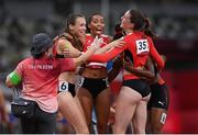 5 August 2021; The Switzerland team react after round one of the women's 4 x 400 metre relay at the Olympic Stadium on day 13 during the 2020 Tokyo Summer Olympic Games in Tokyo, Japan. Photo by Stephen McCarthy/Sportsfile