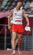 5 August 2021; Marcin Lewandowski of Poland after pulling out with an injury from the semi-final of the men's 1500 metres at the Olympic Stadium on day 13 during the 2020 Tokyo Summer Olympic Games in Tokyo, Japan. Photo by Stephen McCarthy/Sportsfile