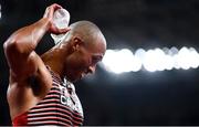 5 August 2021; Damian Warner of Canada cools down after winning the gold meldal in the Men's Decathlon during the 1500 metres of the men's decathlon at the Olympic Stadium on day 13 during the 2020 Tokyo Summer Olympic Games in Tokyo, Japan. Photo by Stephen McCarthy/Sportsfile