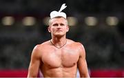 5 August 2021; Vitaliy Zhuk of Belarus uses ice to cool down after the men's decathlon at the Olympic Stadium on day 13 during the 2020 Tokyo Summer Olympic Games in Tokyo, Japan. Photo by Stephen McCarthy/Sportsfile