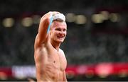 5 August 2021; Vitaliy Zhuk of Belarus uses ice to cool down after the men's decathlon at the Olympic Stadium on day 13 during the 2020 Tokyo Summer Olympic Games in Tokyo, Japan. Photo by Stephen McCarthy/Sportsfile