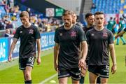 5 August 2021; Dundalk players, from left, Daniel Kelly, Andy Boyle and Darragh Leahy prior to the UEFA Europa Conference League third qualifying round first leg match between Vitesse and Dundalk at GelreDome in Arnhem, Netherlands.Photo by Rene Nijhuis/Sportsfile