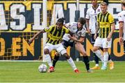 5 August 2021; Yann Gboho of Vitesse is tackled by Sam Stanton of Dundalk during the UEFA Europa Conference League third qualifying round first leg match between Vitesse and Dundalk at GelreDome in Arnhem, Netherlands. Photo by Rene Nijhuis/Sportsfile