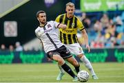 5 August 2021; Michael Duffy of Dundalk in action against Nikolai Baden Frederiksen of Vitesse during the UEFA Europa Conference League third qualifying round first leg match between Vitesse and Dundalk at GelreDome in Arnhem, Netherlands. Photo by Broer van den Boom/Sportsfile