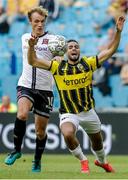 5 August 2021; Oussama Tannane of Vitesse is tackled by Greg Sloggett of Dundalk during the UEFA Europa Conference League third qualifying round first leg match between Vitesse and Dundalk at GelreDome in Arnhem, Netherlands. Photo by Broer van den Boom/Sportsfile