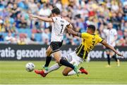 5 August 2021; Michael Duffy, 7, of Dundalk is tackled by Danilho Doekhi of Vitesse during the UEFA Europa Conference League third qualifying round first leg match between Vitesse and Dundalk at GelreDome in Arnhem, Netherlands. Photo by Rene Nijhuis/Sportsfile