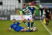 5 August 2021; Liam Scales of Shamrock Rovers is tackled by Asion Daja of Teuta during the UEFA Europa Conference League third qualifying round first leg match between Shamrock Rovers and Teuta at Tallaght Stadium in Dublin. Photo by Harry Murphy/Sportsfile
