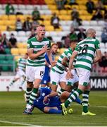 5 August 2021; Liam Scales of Shamrock Rovers reacts to a missed opportunity on goal during the UEFA Europa Conference League third qualifying round first leg match between Shamrock Rovers and Teuta at Tallaght Stadium in Dublin. Photo by Harry Murphy/Sportsfile