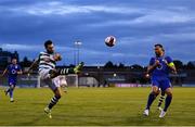 5 August 2021; Richie Towell of Shamrock Rovers in action against Renato Arapi of Teuta during the UEFA Europa Conference League third qualifying round first leg match between Shamrock Rovers and Teuta at Tallaght Stadium in Dublin. Photo by Harry Murphy/Sportsfile