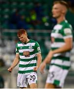 5 August 2021; Rory Gaffney of Shamrock Rovers  reacts during the UEFA Europa Conference League third qualifying round first leg match between Shamrock Rovers and Teuta at Tallaght Stadium in Dublin. Photo by Eóin Noonan/Sportsfile