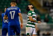 5 August 2021; Richie Towell of Shamrock Rovers reacts during the UEFA Europa Conference League third qualifying round first leg match between Shamrock Rovers and Teuta at Tallaght Stadium in Dublin. Photo by Eóin Noonan/Sportsfile