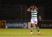 5 August 2021; Aidomo Emakhu of Shamrock Rovers reacts at the full time whistle after his side's victory over Teuta during their UEFA Europa Conference League third qualifying round first leg match at Tallaght Stadium in Dublin. Photo by Harry Murphy/Sportsfile
