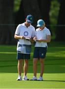 6 August 2021; Stephanie Meadow of Ireland with her caddy Kyle Kallan on the second fairway during round three of the women's individual stroke play at the Kasumigaseki Country Club during the 2020 Tokyo Summer Olympic Games in Kawagoe, Saitama, Japan. Photo by Brendan Moran/Sportsfile