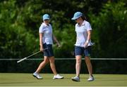 6 August 2021; Stephanie Meadow, left, and Leona Maguire of Ireland on the third green during round three of the women's individual stroke play at the Kasumigaseki Country Club during the 2020 Tokyo Summer Olympic Games in Kawagoe, Saitama, Japan. Photo by Brendan Moran/Sportsfile
