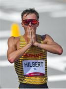 6 August 2021; Jonathan Hilbert of Germany reacts after finishing in 2nd place during the men's 50 kilometre walk final at Sapporo Odori Park on day 14 during the 2020 Tokyo Summer Olympic Games in Sapporo, Japan. Photo by Ramsey Cardy/Sportsfile