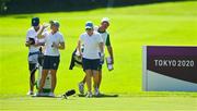 6 August 2021; Stephanie Meadow of Ireland with her caddie Kyle Kallan, left, and Leona Maguire with her caddie Diarmuid Byrne on the sixth tee box during round three of the women's individual stroke play at the Kasumigaseki Country Club during the 2020 Tokyo Summer Olympic Games in Kawagoe, Saitama, Japan. Photo by Brendan Moran/Sportsfile