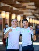 6 August 2021; Team Ireland boxing head coach Zaur Antia, left, and Team Ireland boxing high performance director Bernard Dunne pose for a portrait at a media conference in the Olympic Village during the 2020 Tokyo Summer Olympic Games in Tokyo, Japan. Photo by Stephen McCarthy/Sportsfile