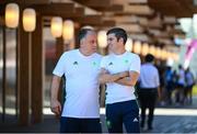 6 August 2021; Team Ireland boxing head coach Zaur Antia, left, and Team Ireland boxing high performance director Bernard Dunne pose for a portrait at a media conference in the Olympic Village during the 2020 Tokyo Summer Olympic Games in Tokyo, Japan. Photo by Stephen McCarthy/Sportsfile