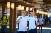 6 August 2021; Team Ireland boxing head coach Zaur Antia, left, and Team Ireland boxing high performance director Bernard Dunne pose for a portrait at a media conference in the Olympic Village during the 2020 Tokyo Summer Olympic Games in Tokyo, Japan. Photo by Stephen McCarthy/Sportsfile