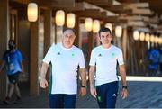 6 August 2021; Team Ireland boxing head coach Zaur Antia, left, and Team Ireland boxing high performance director Bernard Dunne pose for a portrait at a media conference in the Olympic Village during the 2020 Tokyo Summer Olympic Games in Tokyo, Japan. Photo by Stephen McCarthy/Sportsfile
