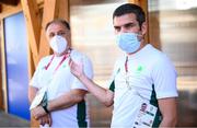 6 August 2021; Team Ireland boxing high performance director Bernard Dunne, right, and Team Ireland boxing head coach Zaur Antia during a media conference in the Olympic Village during the 2020 Tokyo Summer Olympic Games in Tokyo, Japan. Photo by Stephen McCarthy/Sportsfile
