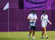 6 August 2021; Madelene Sagstrom of Sweden with her caddie Shane Codd during round three of the women's individual stroke play at the Kasumigaseki Country Club during the 2020 Tokyo Summer Olympic Games in Kawagoe, Saitama, Japan. Photo by Brendan Moran/Sportsfile