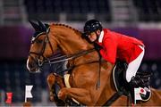 6 August 2021; Daisuke Fukushima of Japan riding Chanyon during the jumping team qualifier at the Equestrian Park during the 2020 Tokyo Summer Olympic Games in Tokyo, Japan. Photo by Brendan Moran/Sportsfile