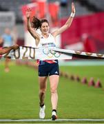 6 August 2021; Kate French of Great Britain races past the finish line during the women's individual laser run at Tokyo Stadium on day 14 during the 2020 Tokyo Summer Olympic Games in Tokyo, Japan. Photo by Stephen McCarthy/Sportsfile