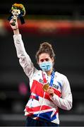 6 August 2021; Kate French of Great Britain after winning the gold medal in the women's modern pentathlon at Tokyo Stadium on day 14 during the 2020 Tokyo Summer Olympic Games in Tokyo, Japan. Photo by Stephen McCarthy/Sportsfile