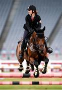 6 August 2021; Volha Silkina of Belarus riding Flouriet during the women's riding show jumping at Tokyo Stadium on day 14 during the 2020 Tokyo Summer Olympic Games in Tokyo, Japan. Photo by Stephen McCarthy/Sportsfile